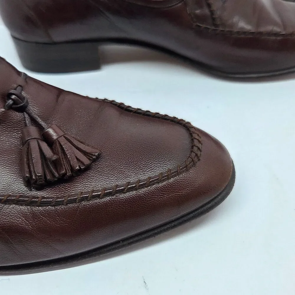 Bruno Magli 29920 Legacy Mens Brown Leather Tassel Italian Loafers Size US 8 M